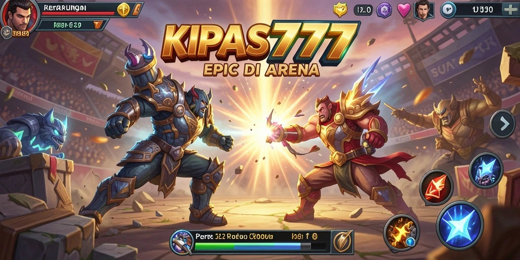 Tampilan gameplay epic dalam pertarungan KIPAS777 di arena.