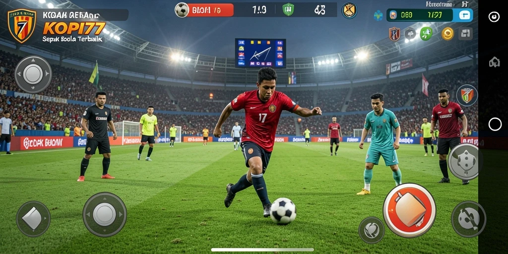 Tangkapan layar utama KOPI77 menampilkan aksi seru di lapangan sepak bola.