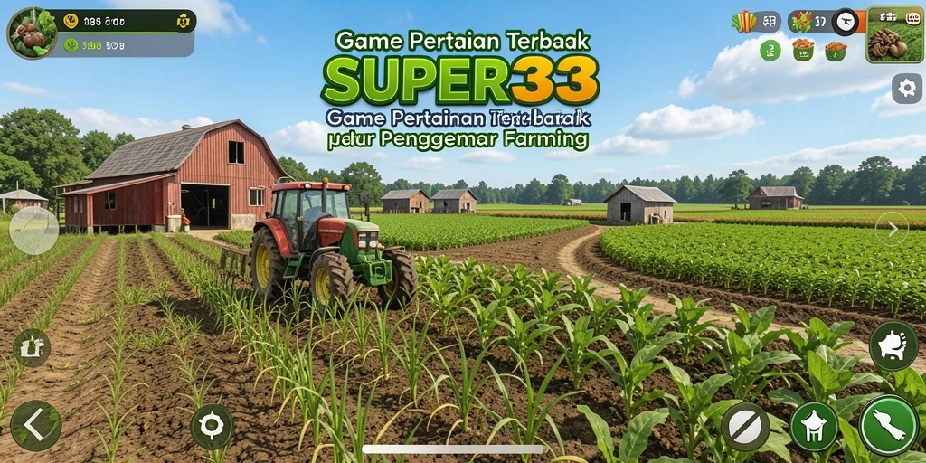 Screenshot gameplay SUPER33 menampilkan aktivitas pertanian yang menarik.